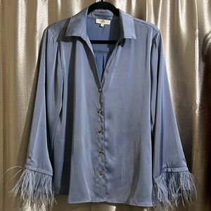 Entro silk blouse with feather cuffs medium